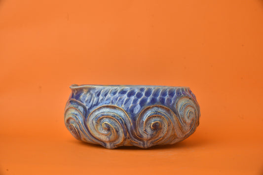 Matcha Bowl 13 (Blue Ocean Carved Drips)