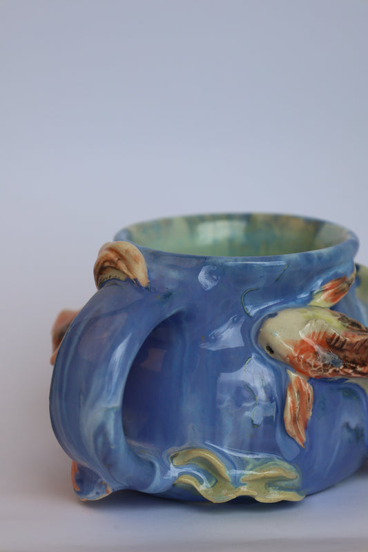 Koi Fish in Cobalt & Light Jade (Discounted, eyes of one of the koi was covered in glaze)