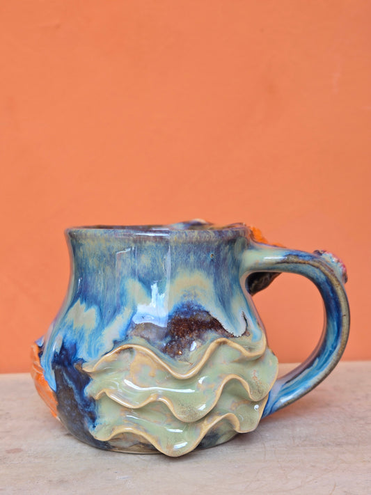 Yin & yang 🟠 Orange & Red Koi with big corals & lotus bloom (discounted)