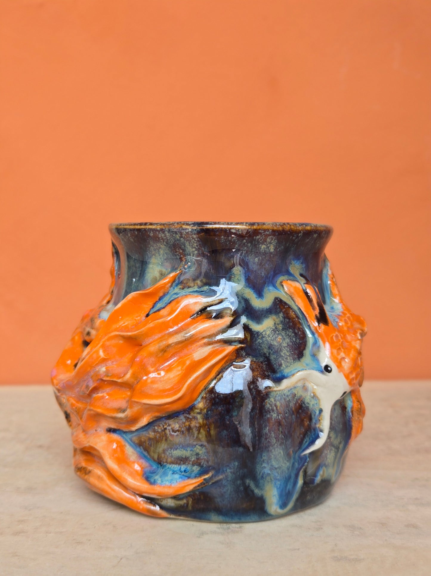 Orange Koi with lotus bloom & corals ✨️🟠