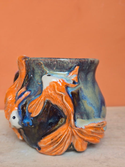 Yin yang🟠 🔴Red Koi with lotus bloom, corals and water lilies