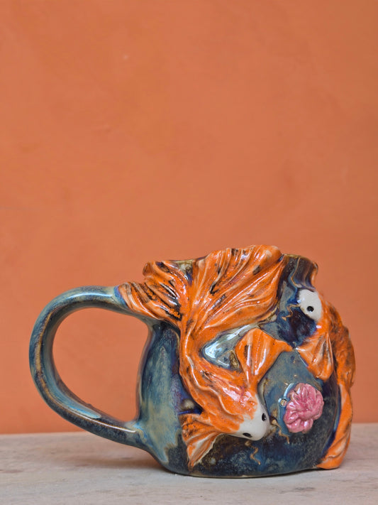 🟠Yin Yang Orange & Red Koi with lotus bloom ✨️