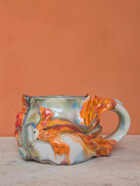 🔴 🟠 Orange & Red Koi with water lily (discounted)