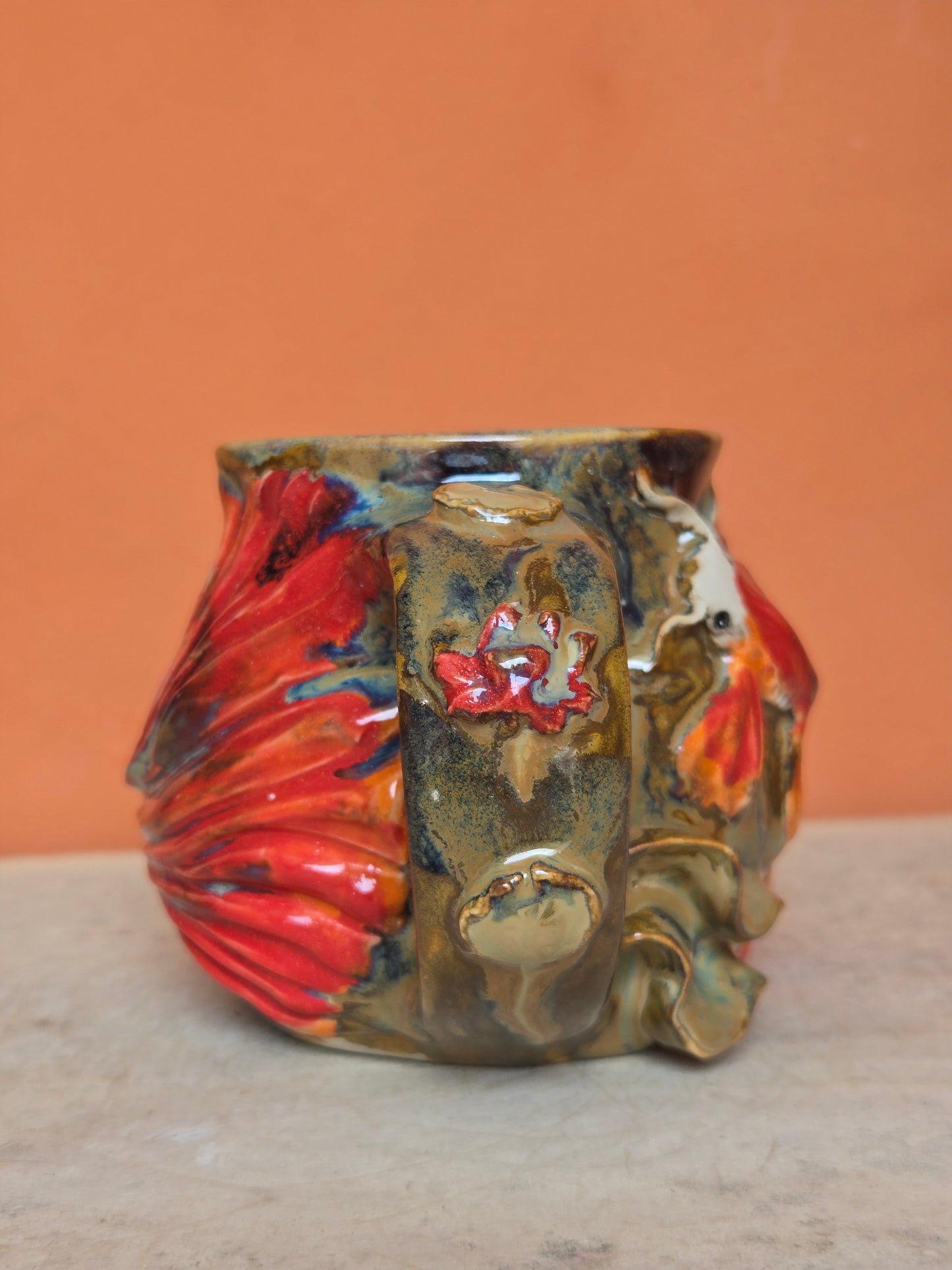 🔴Red Koi with lotus bloom, corals and water lilies (discounted)
