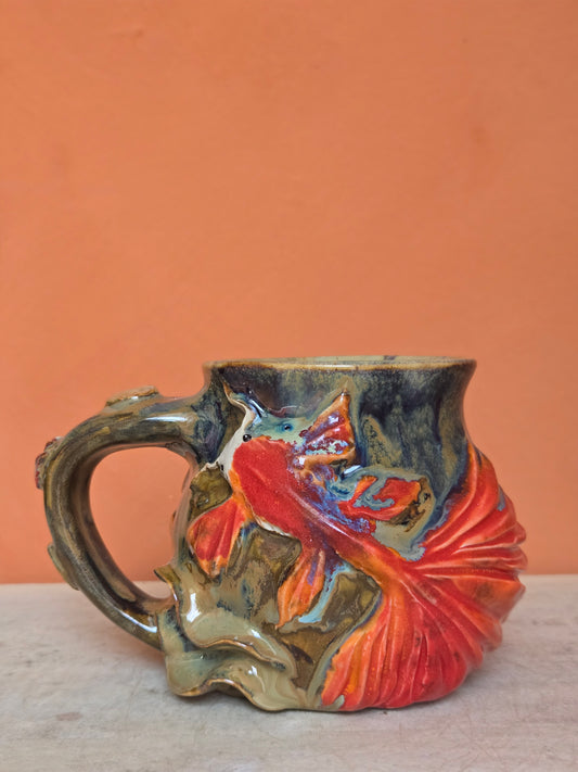 🔴Red Koi with lotus bloom, corals and water lilies (discounted)