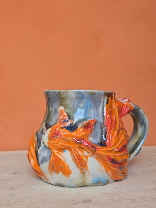 🔴 🟠 Orange & Red Koi with water lilies and lotus bloom (discounted)