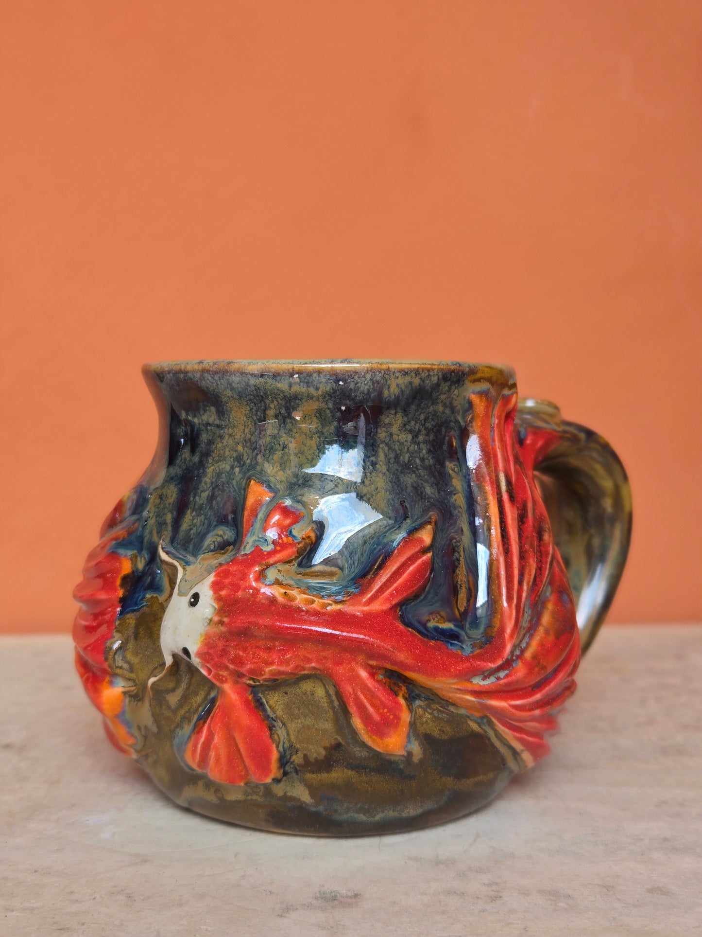 🔴Red Koi with lotus bloom, corals and water lilies (discounted)