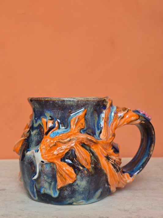 Orange Koi with lotus bloom & corals ✨️🟠