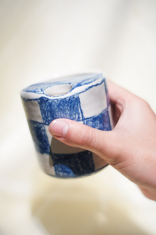 Blue checkered sippy tumbler