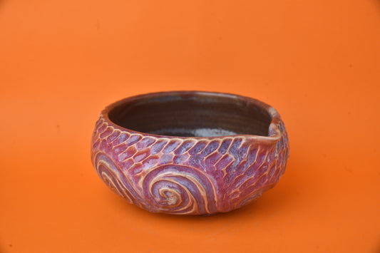 Matcha Bowl 12 (Ocean carved burgundy bowl)