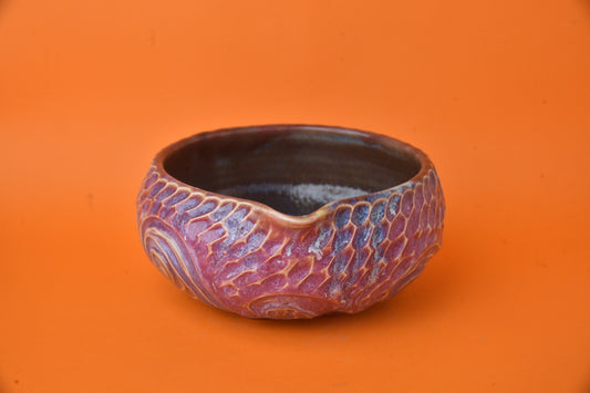 Matcha Bowl 12 (Ocean carved burgundy bowl)