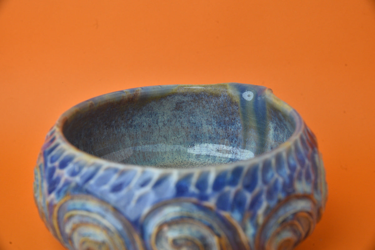 Matcha Bowl 13 (Blue Ocean Carved Drips)