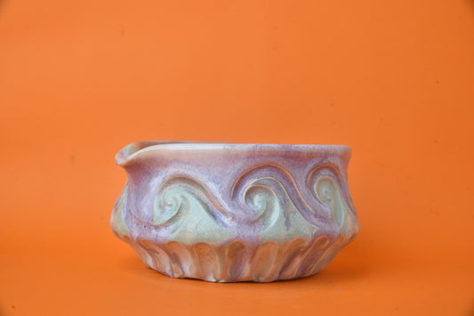 Matcha Bowl 14 (Purple & Green Carved Ocean)