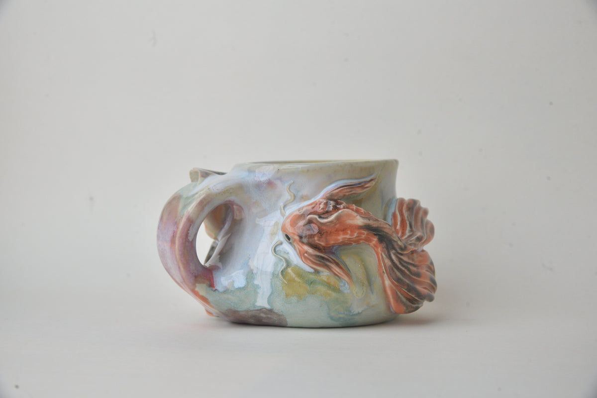 Koi Fish in Light Jade & Rose Pink Pastels 05