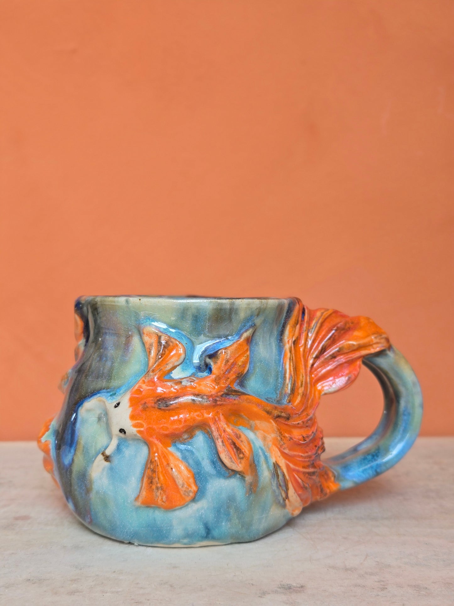 🟠 Orange & Red Koi with water lily  (discounted)