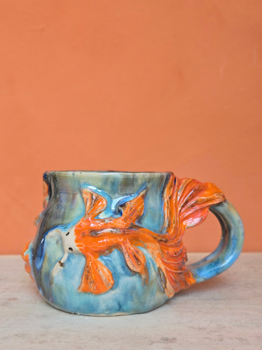 🟠 Orange & Red Koi with water lily  (discounted)