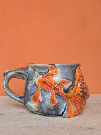 🟠 Orange & Red Koi with water lilies  (discounted)