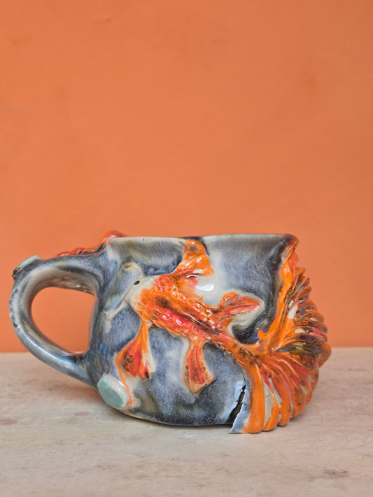 🟠 Orange & Red Koi with water lilies  (discounted)