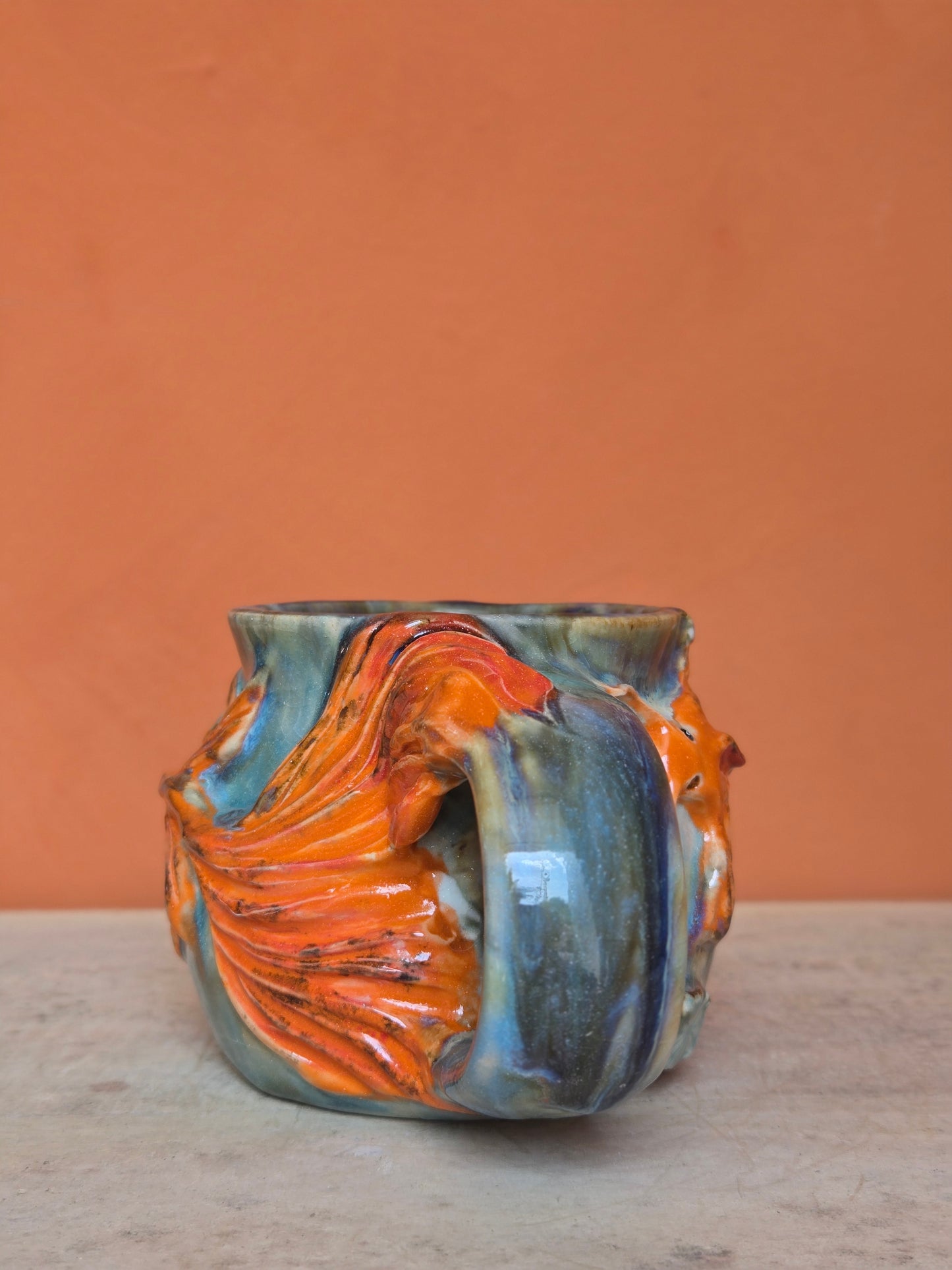 🟠 Orange & Red Koi with water lily  (discounted)