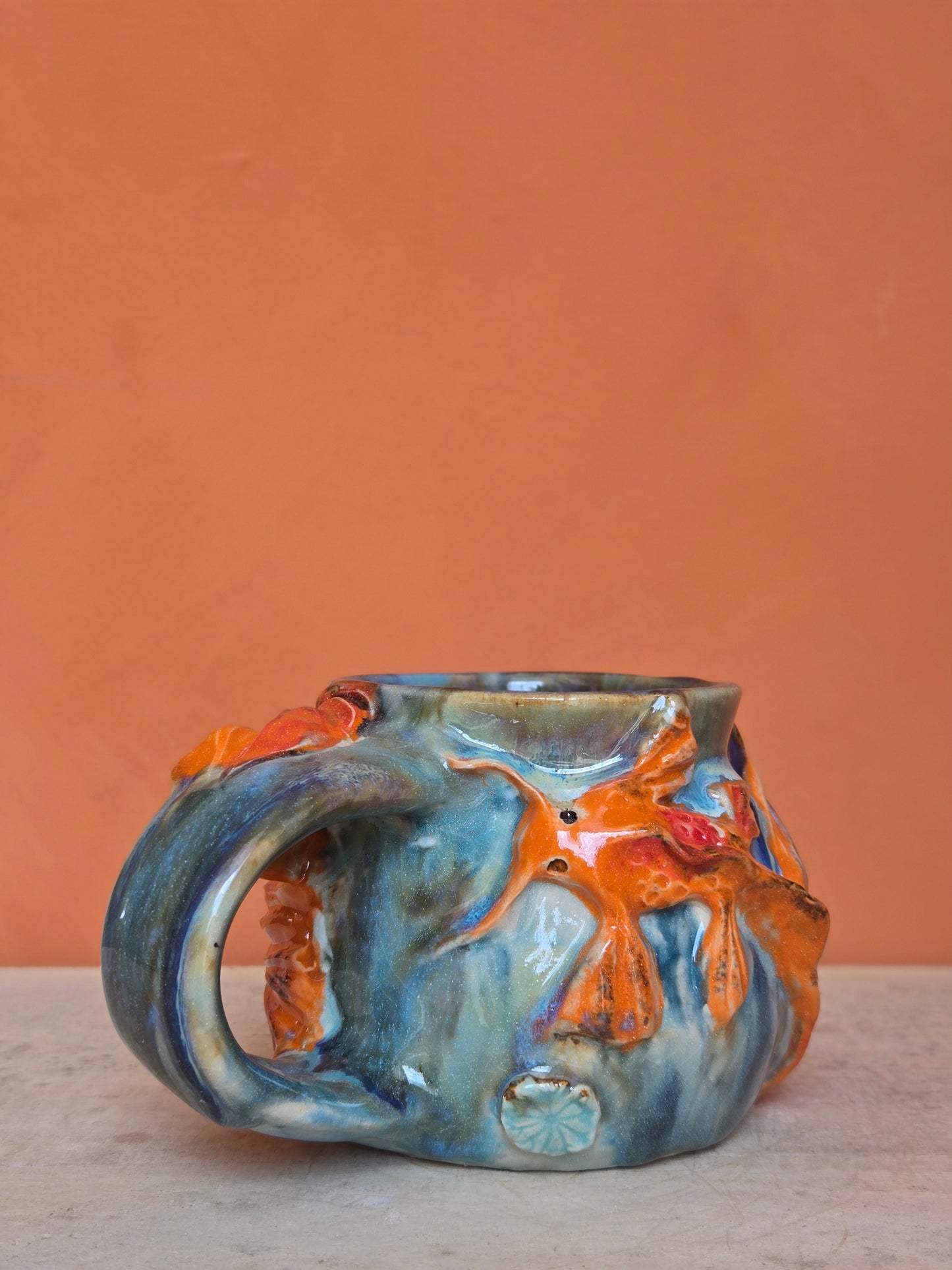 🟠 Orange & Red Koi with water lily  (discounted)