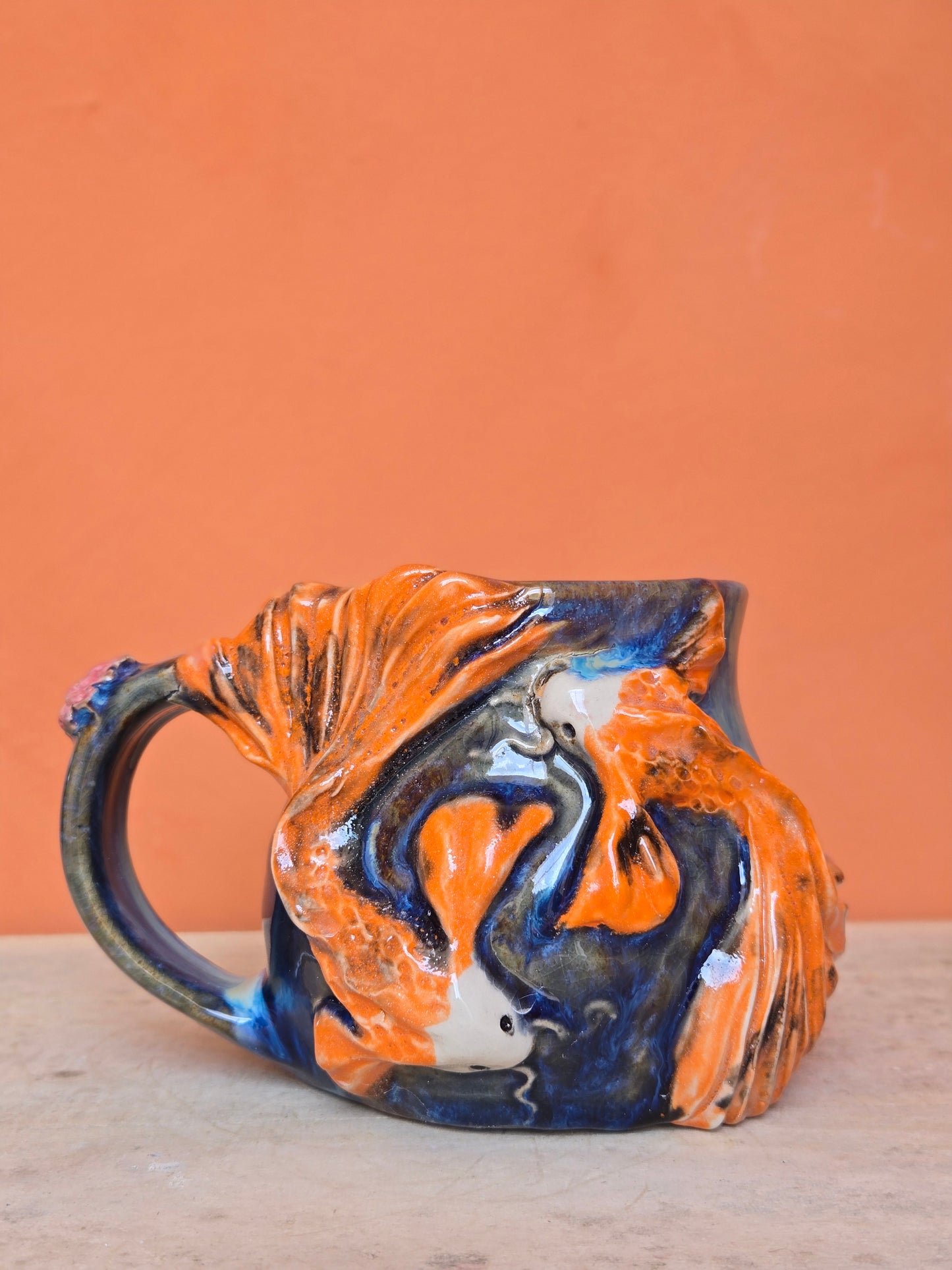 Yin & yang 🟠 Orange & Red Koi with big corals & lotus bloom (discounted)