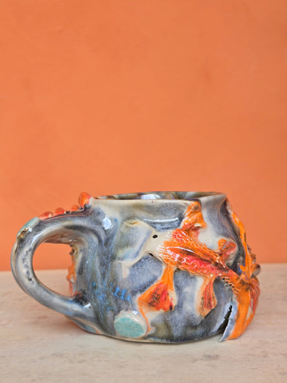 🟠 Orange & Red Koi with water lilies  (discounted)