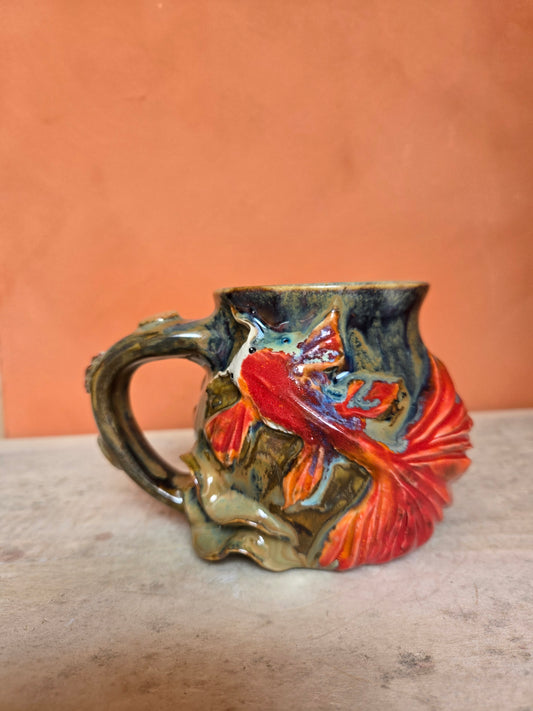 🔴Red Koi with lotus bloom, corals and water lilies (discounted)