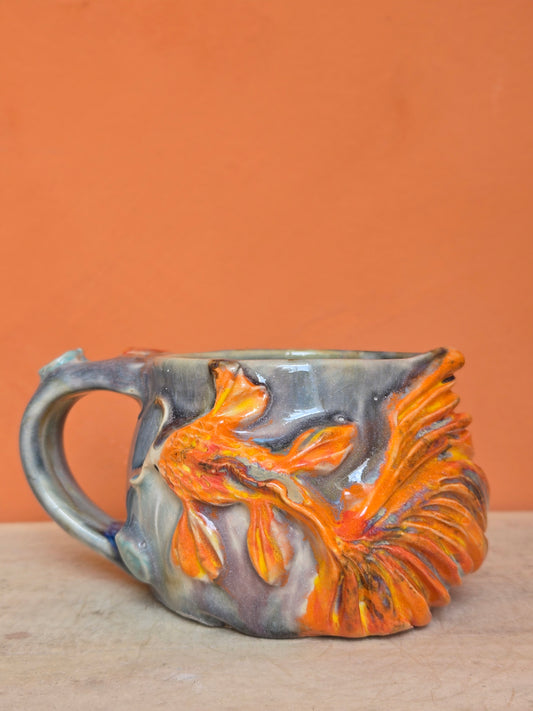 🟠 Orange & Red Koi with water lilies  (discounted)