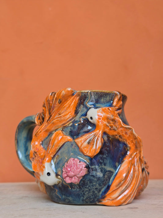 🟠Yin Yang Orange & Red Koi with lotus bloom ✨️