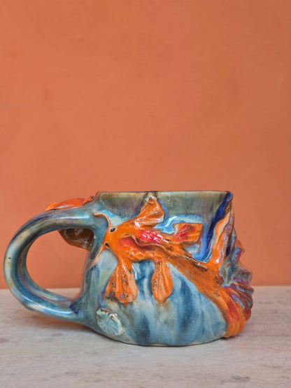 🟠 Orange & Red Koi with water lily  (discounted)