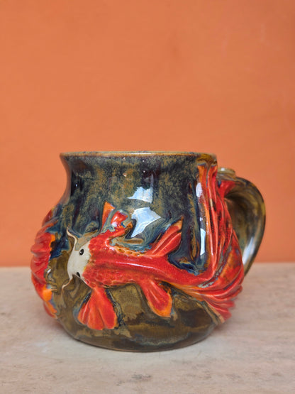 🔴Red Koi with lotus bloom, corals and water lilies (discounted)