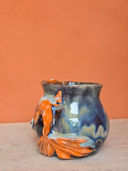 Yin yang🟠 🔴Red Koi with lotus bloom, corals and water lilies