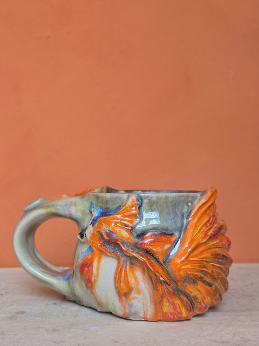 🔴 🟠 Orange & Red Koi with water lily  (discounted)