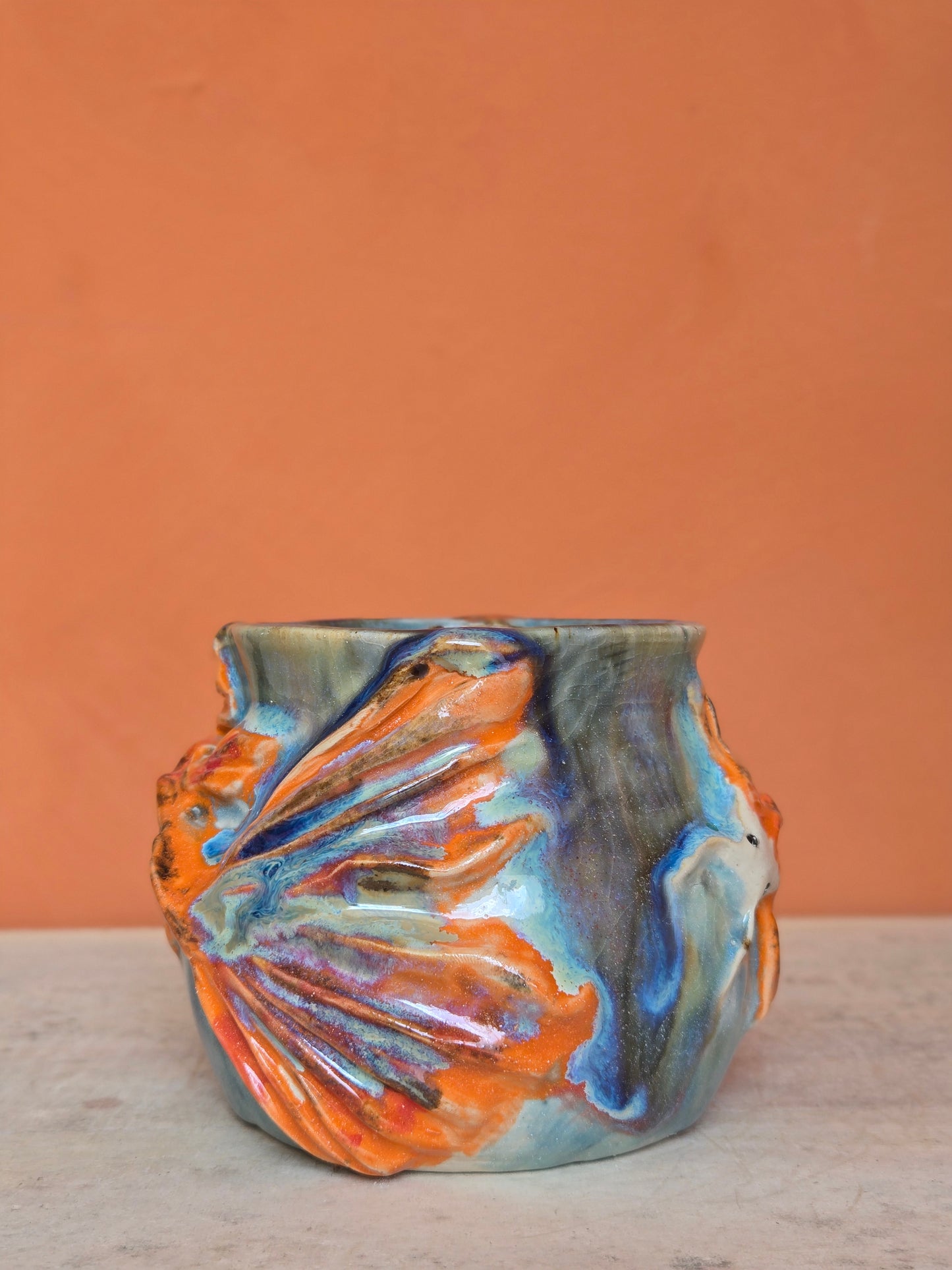 🟠 Orange & Red Koi with water lily  (discounted)