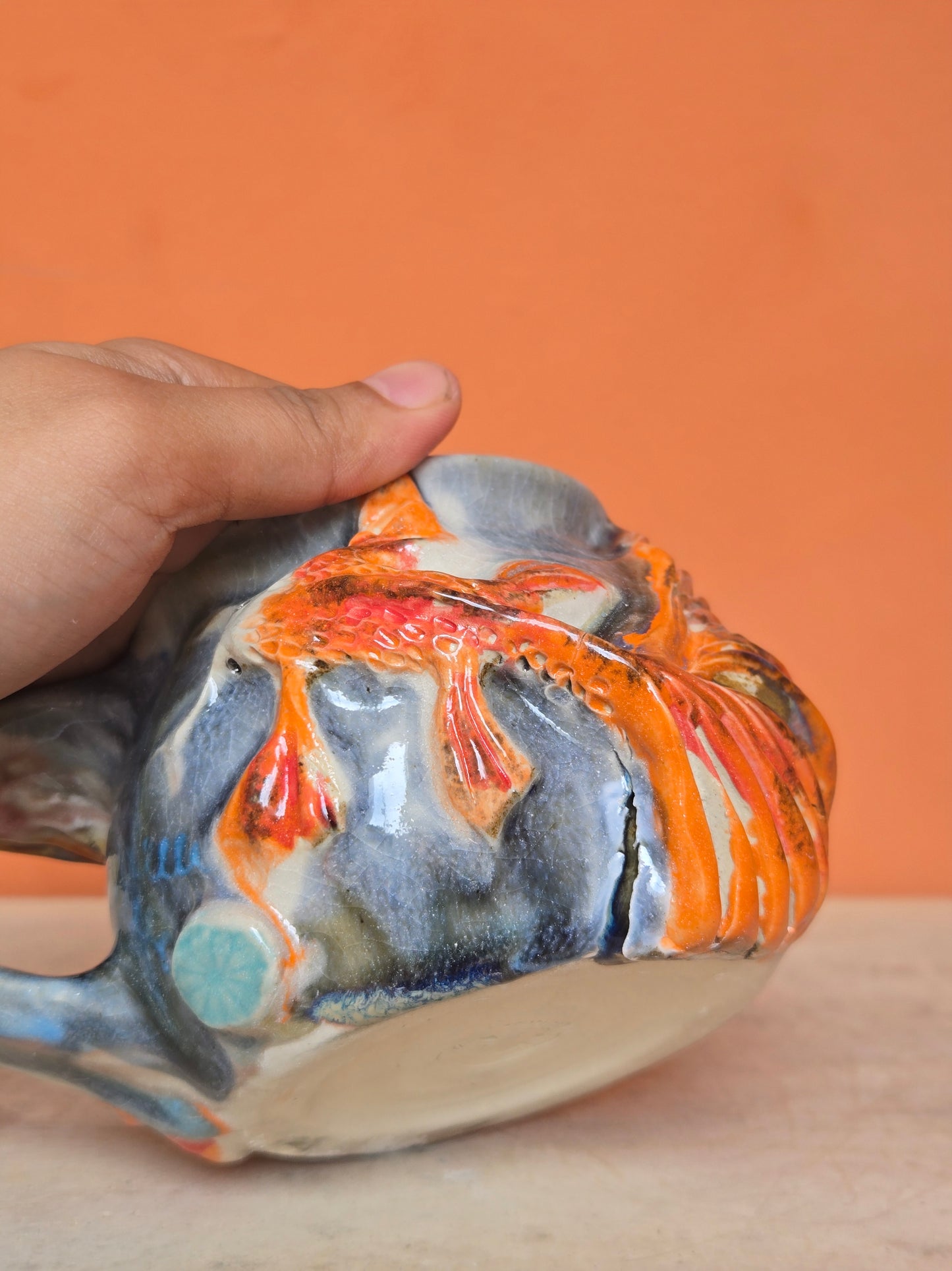 🟠 Orange & Red Koi with water lilies  (discounted)