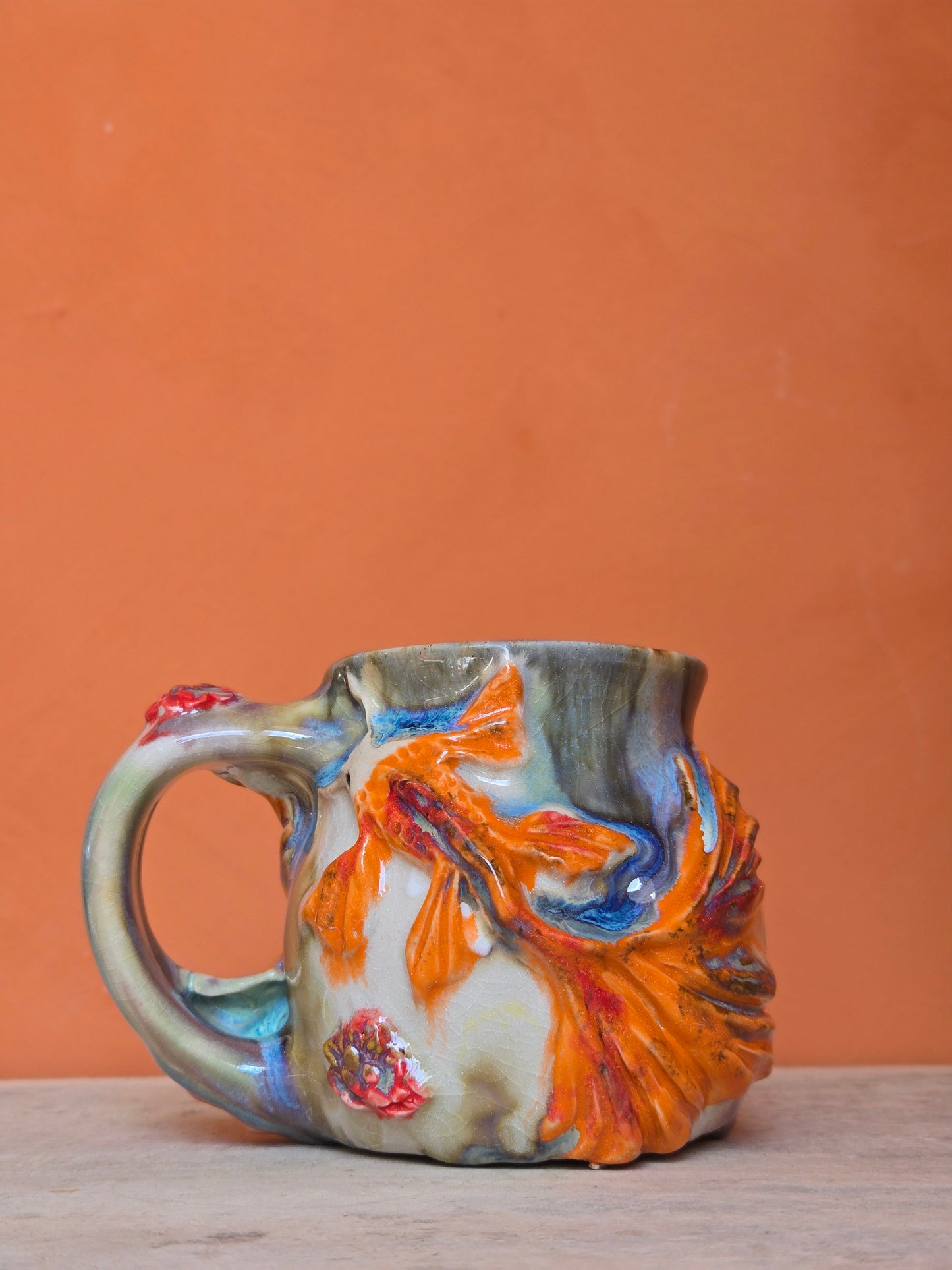 🔴 🟠 Orange & Red Koi with lotus bloom (discounted)