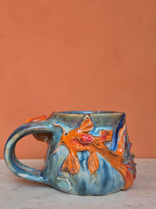 🟠 Orange & Red Koi with water lily  (discounted)