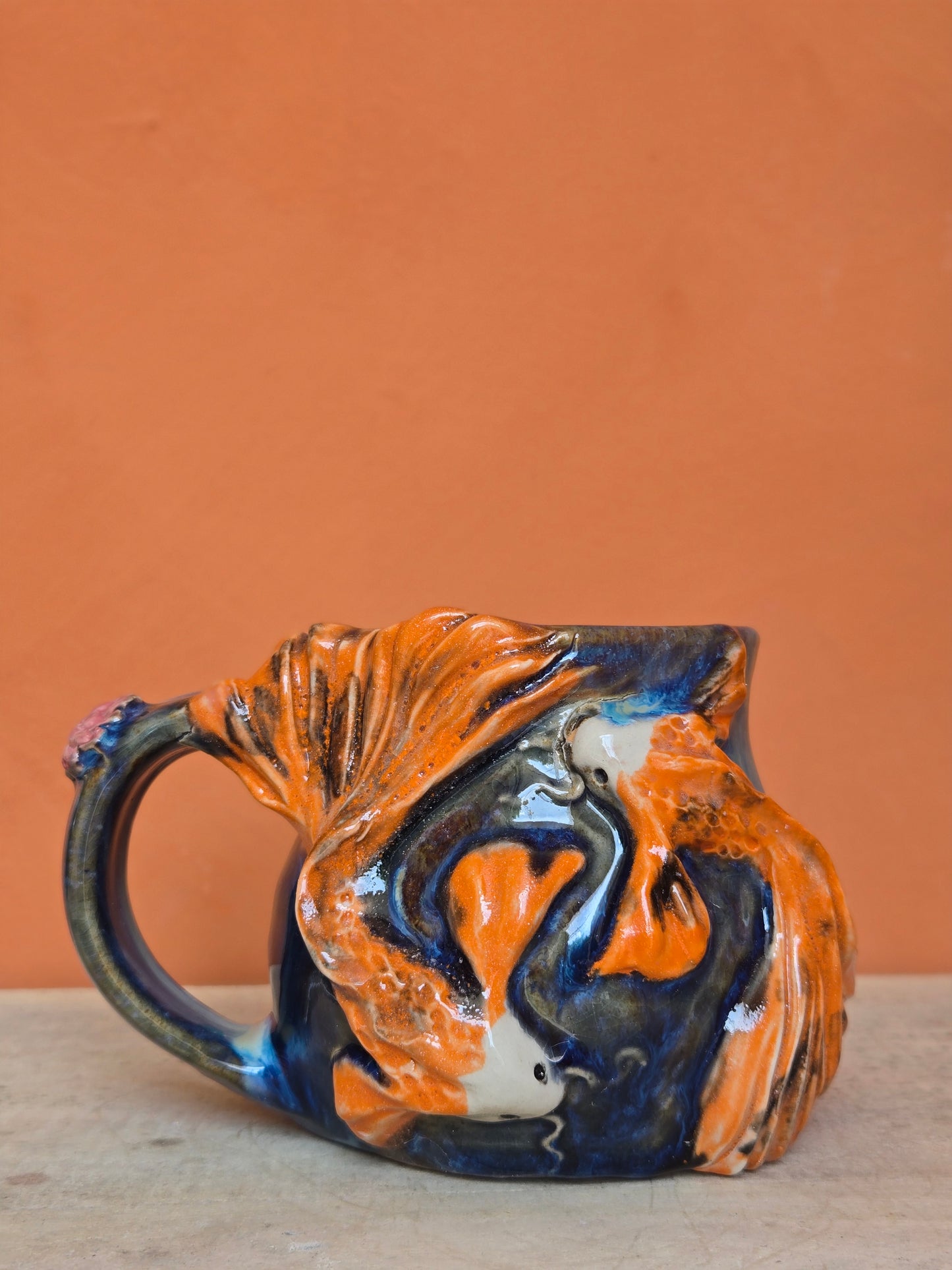 Yin & yang 🟠 Orange & Red Koi with big corals & lotus bloom (discounted)