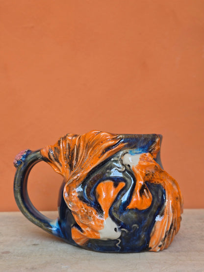 Yin & yang 🟠 Orange & Red Koi with big corals & lotus bloom (discounted)