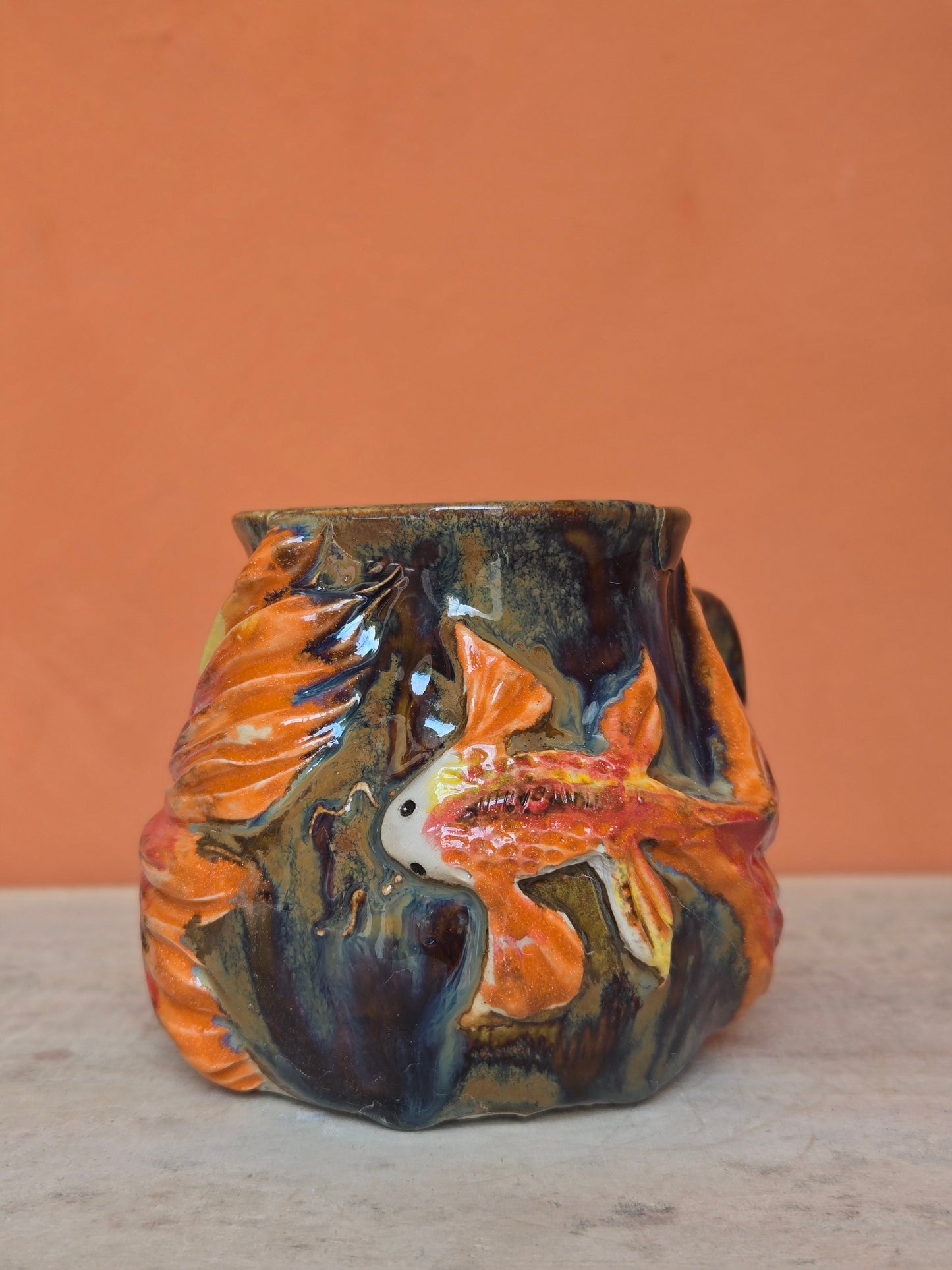 🟡 🟠 Orange & Gold Koi with water lilies  (discounted)